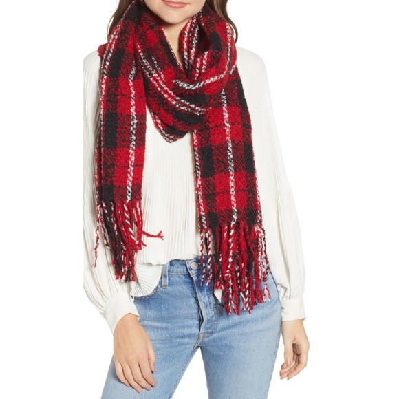 Free People Plaid Fringe Blanket Scarf wrap - Picture 5 of 6
